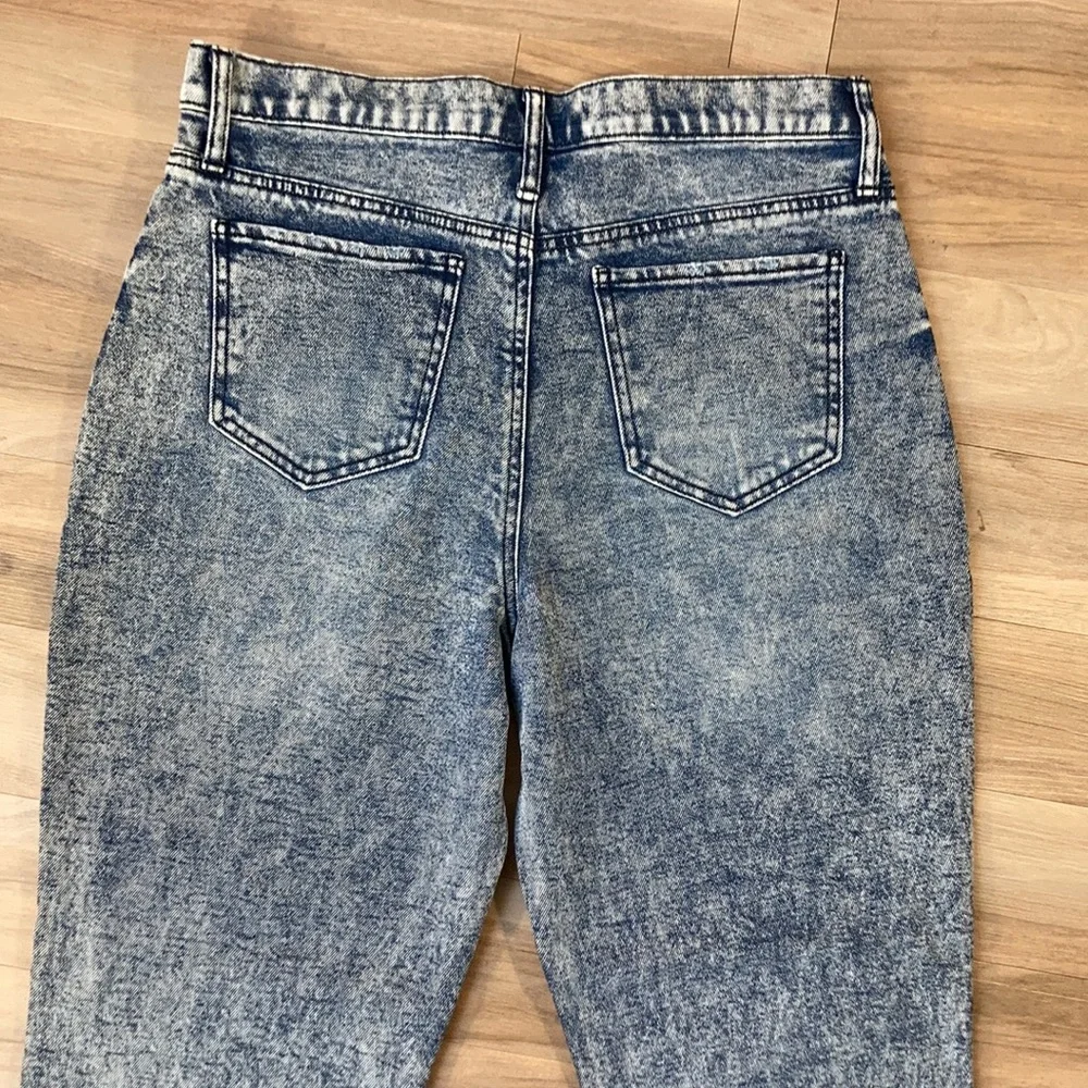 SO high rise MOM JEAN acid wash denim raw edge hem retro jean size 11 / 30 - Picture 6 of 16